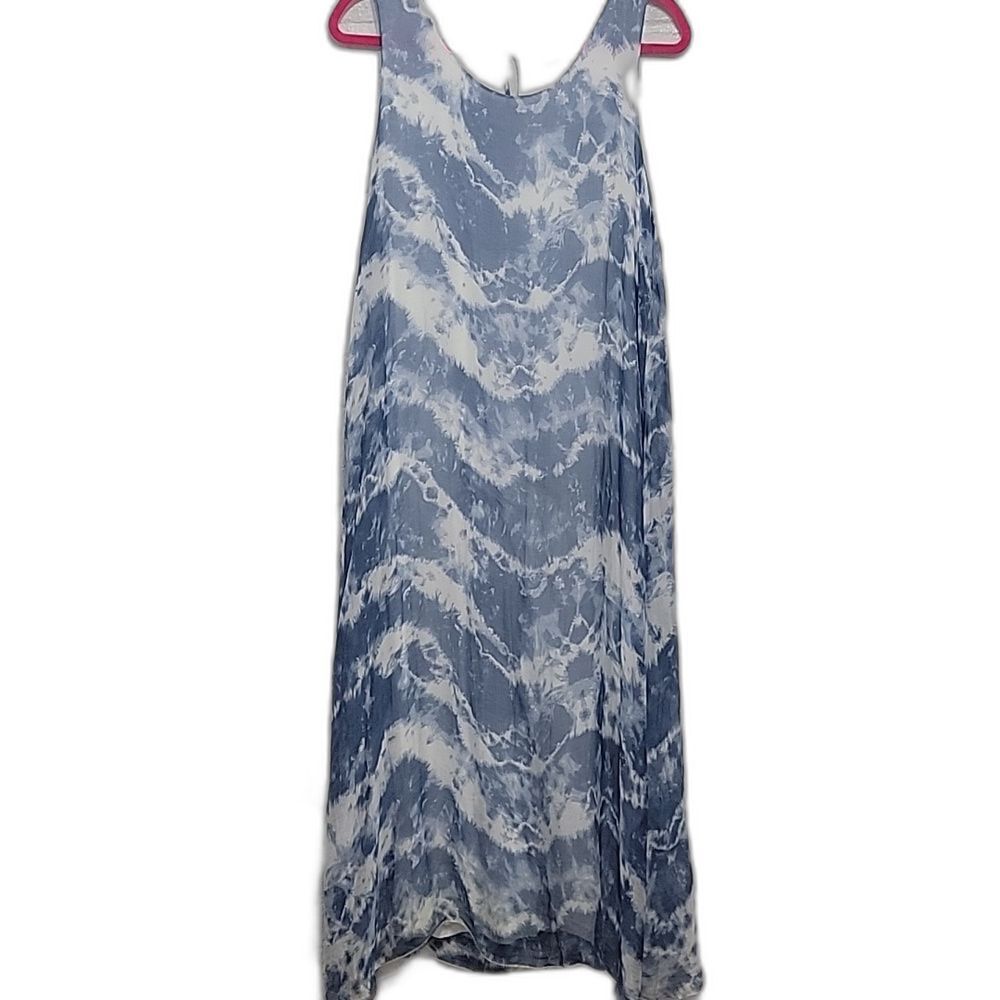 Bellacubra Blue Tie Dye Silk Blend Sleeveless Midi Dress Made in Italy